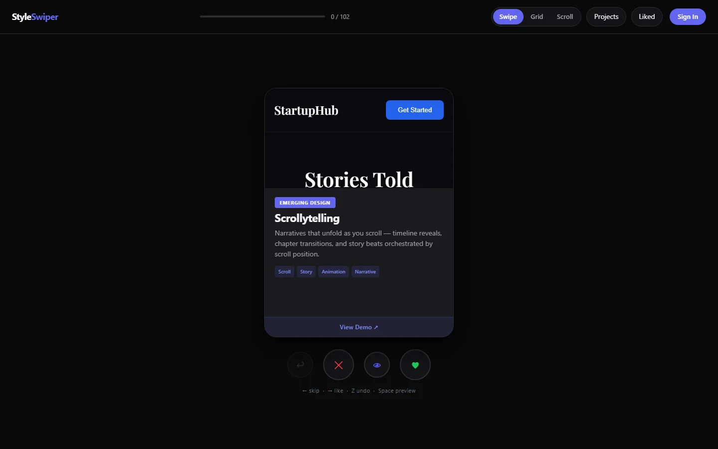 StyleSwiper — Swipe through animation styles
